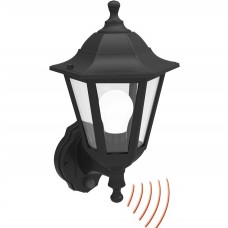 Φωτιστικό Φανάρι Επίτοιχο με ντουί E27 και Ανιχνευτή Κίνησης Polycarbonate Μαύρο IP44 9-351